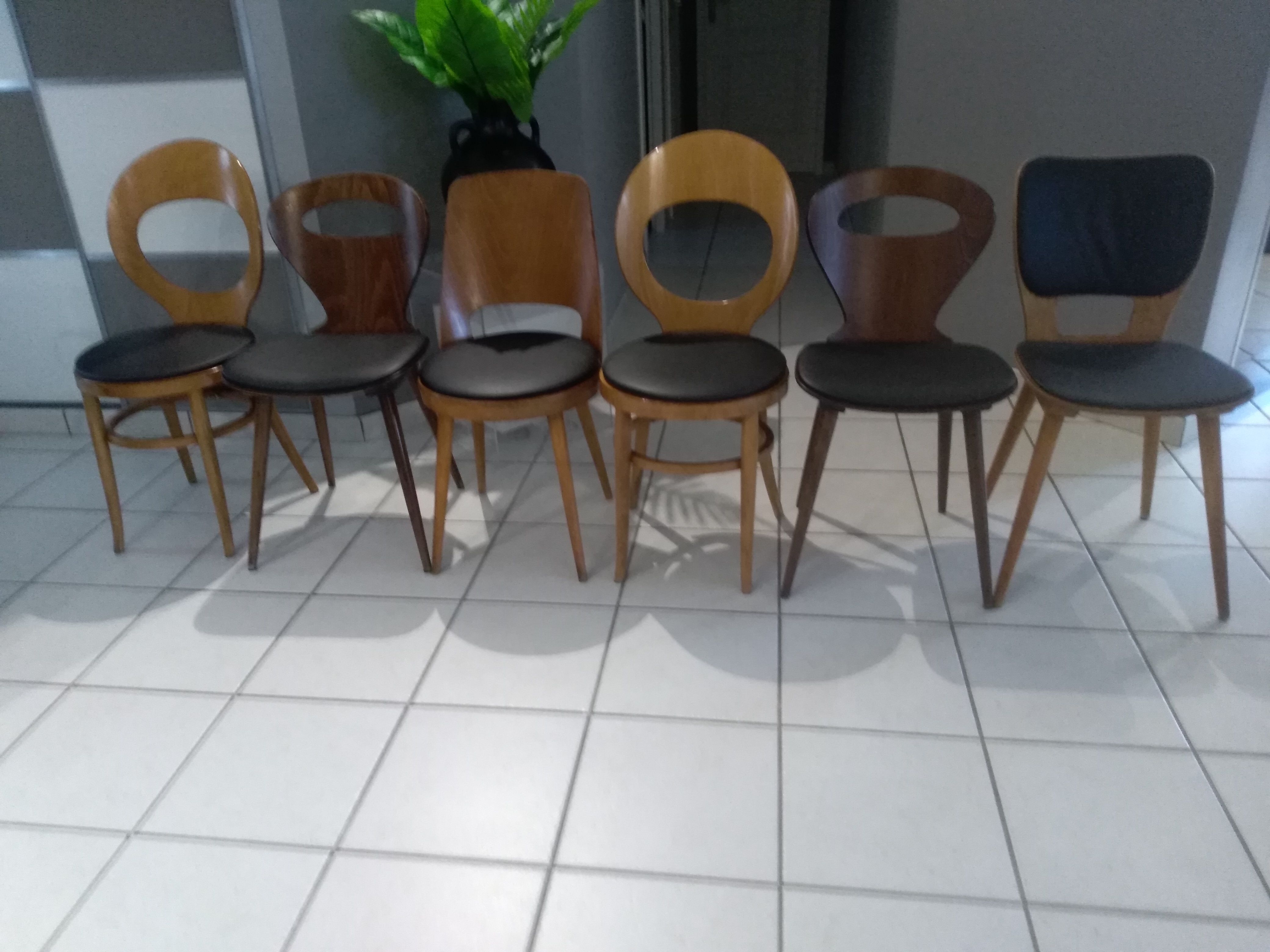 Suite of 6 chairs by Bistrot Baumann mismatched model Ant, Mondor, Seagull and Max Bill
