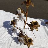 5 metal candles and opaline flower