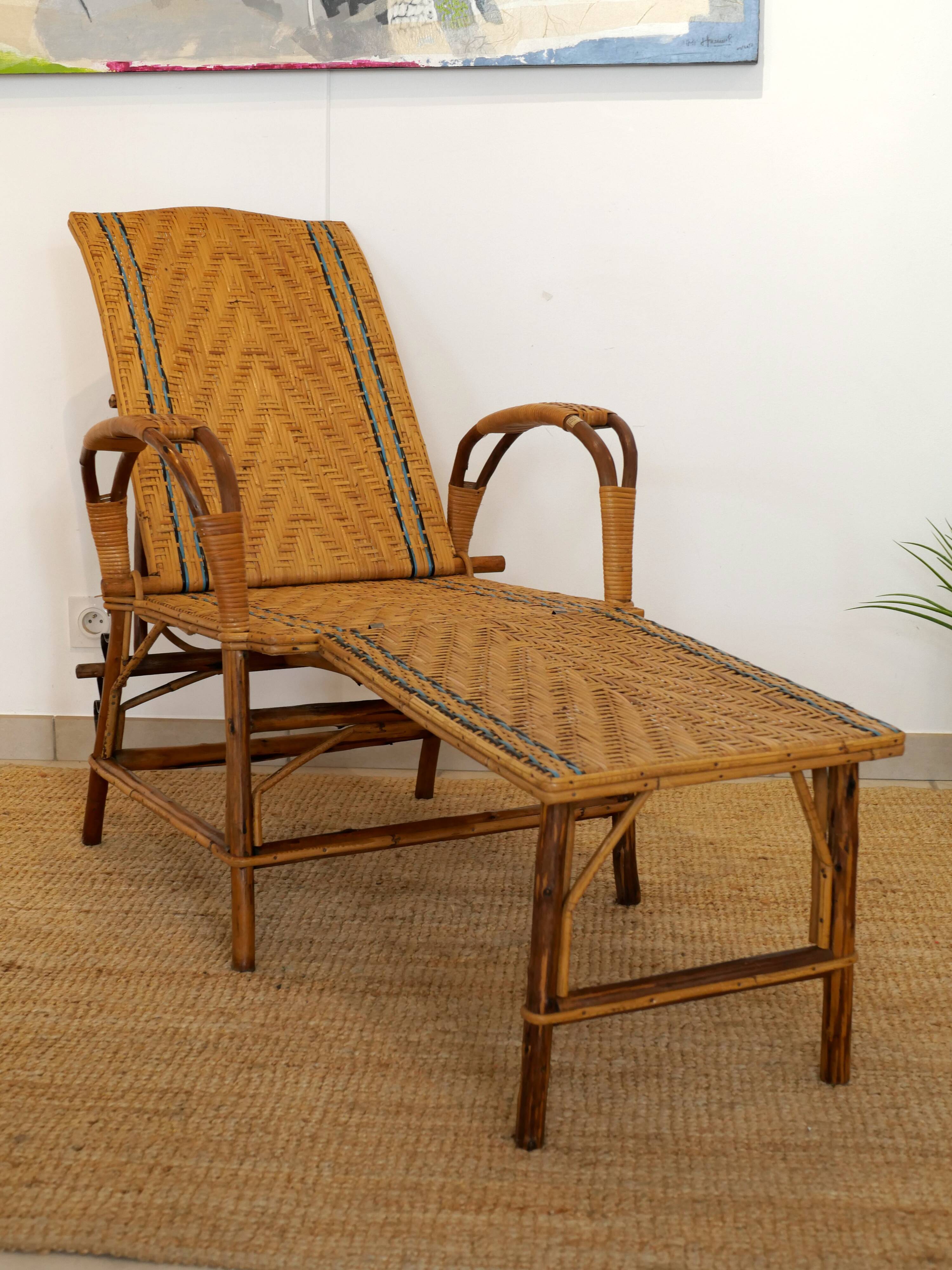 Chaise longue en osier années 30