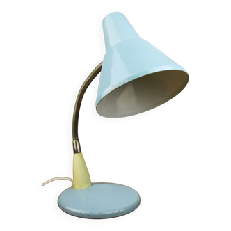 Adjustable Desk Lamp in Blue Painted Metal and Chrome-Plated Spiral Arm, 1970s