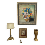 Oil painting, still life with bouquet, flowers, signed betez, floral decor, wooden frame, art