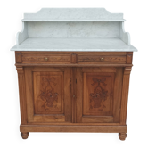 Antique walnut and white marble bathroom cabinet