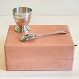 Vintage Silver-Plated Metal Egg Cup and Spoon for Birth