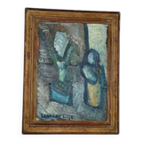 Original mid-century Swedish oil on panel – “Plant Pot” by Lennart Liljo – vintage & framed – 34 × 43 cm