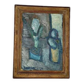 Original mid-century Swedish oil on panel – “Plant Pot” by Lennart Liljo – vintage & framed – 34 × 43 cm