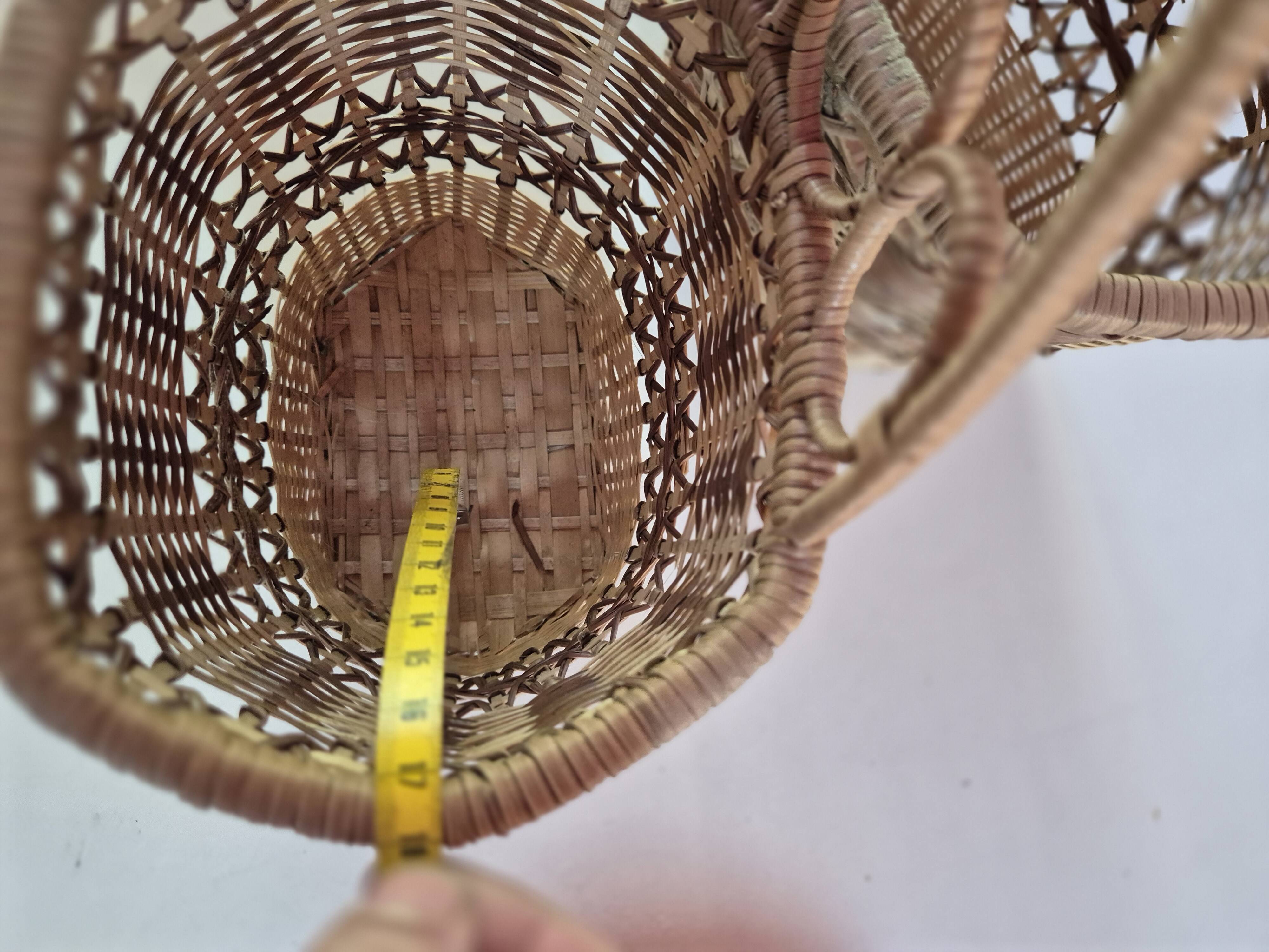 set of 2 vintage hanging rattan baskets