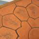 Octagonal coffee table Barrois with vintage herbarium patterns in oak and ceramic.