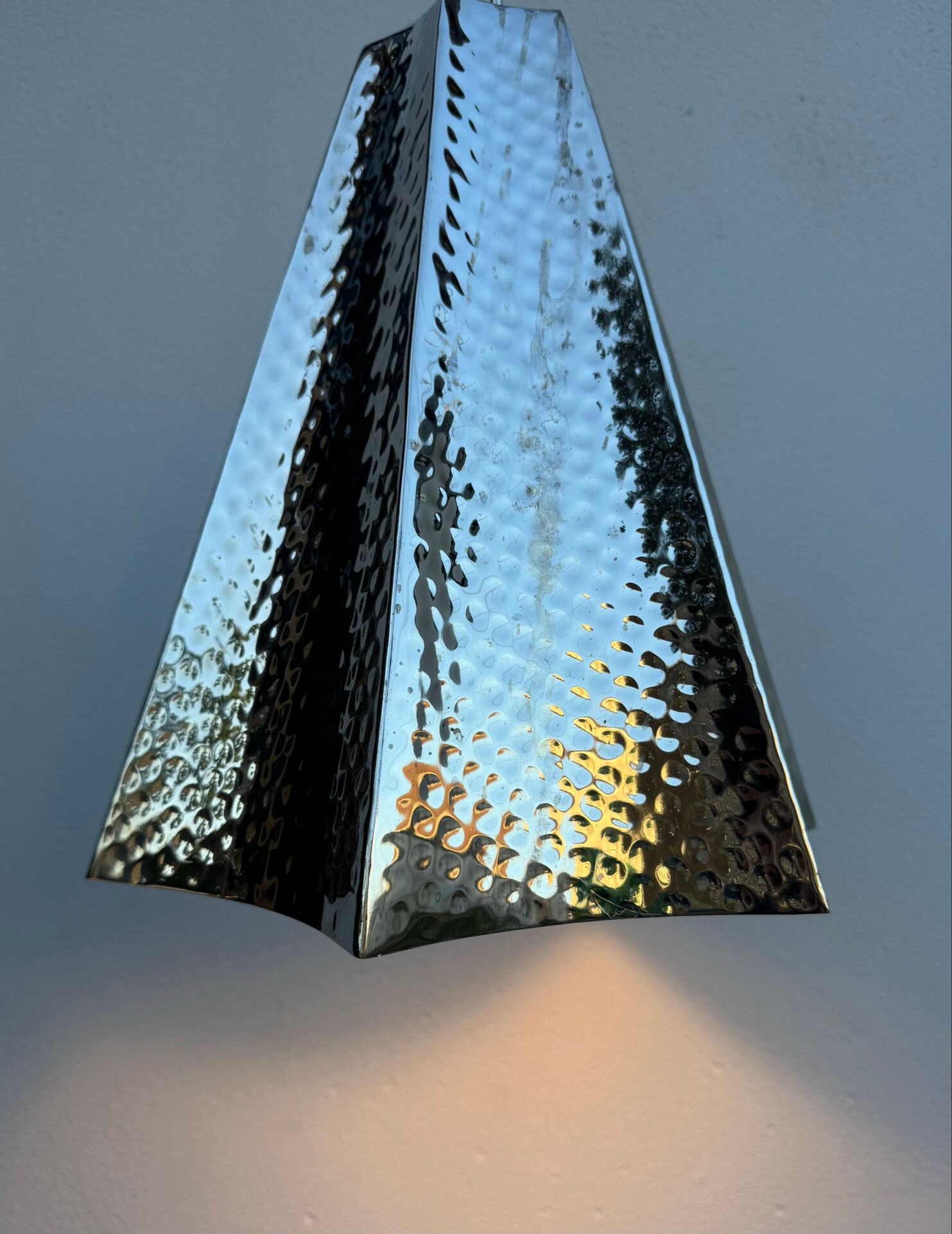 Modern hammered chrome metal suspension