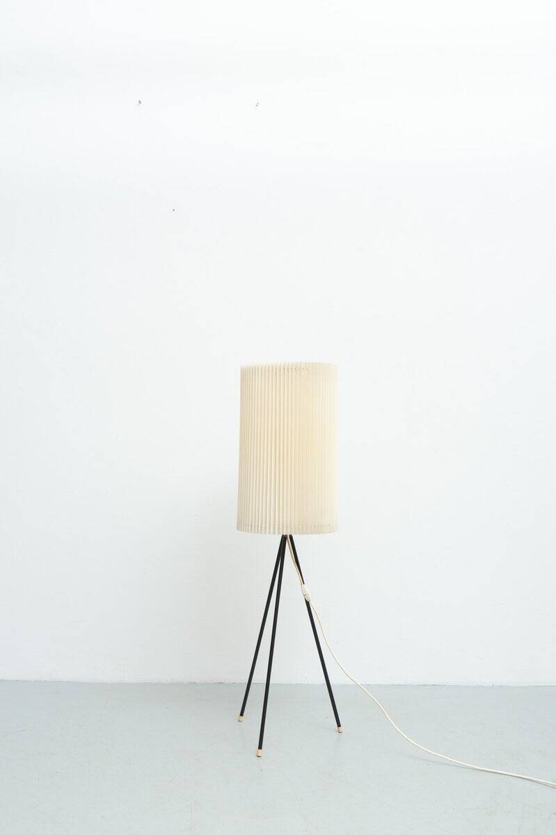 Tripod floor lamp with pleated plastic shade, 1950s
