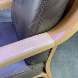 Chocolate leather armchair, wooden structure