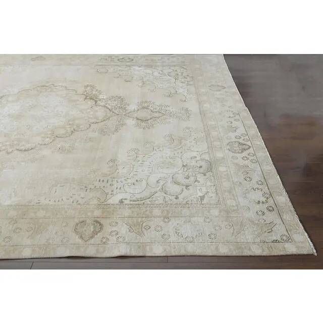 1970s Vintage Persian Handmade Wool Cotton Beige Area Rug 289x376