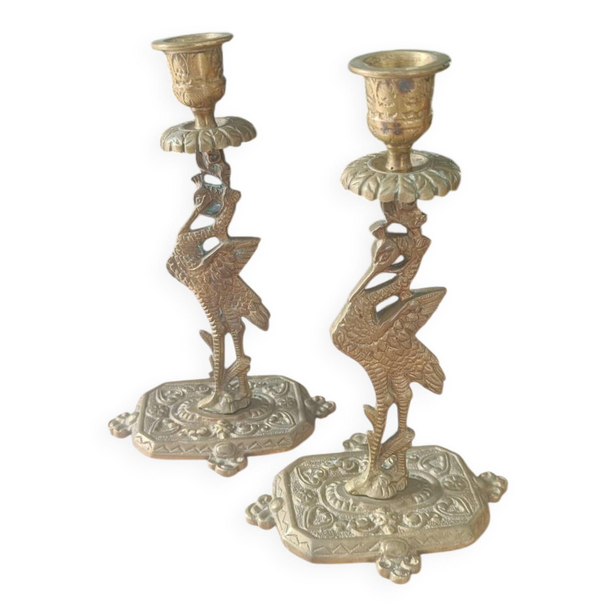 Paire de bougeoirs anciens Style orientaliste Art déco