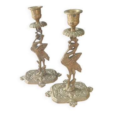 Paire de bougeoirs anciens Style orientaliste Art déco
