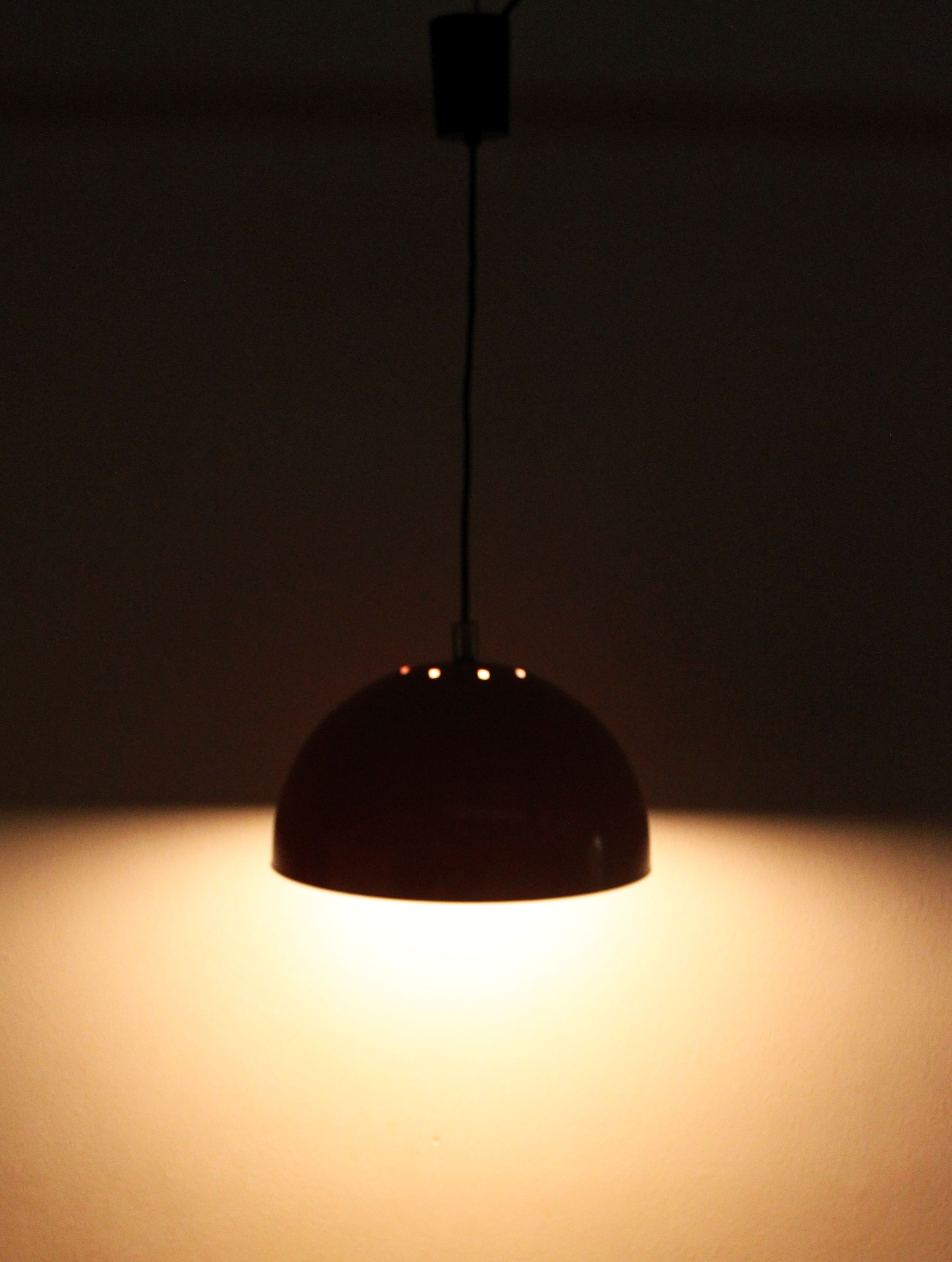 Vintage orange lacquered metal pendant light, 1970