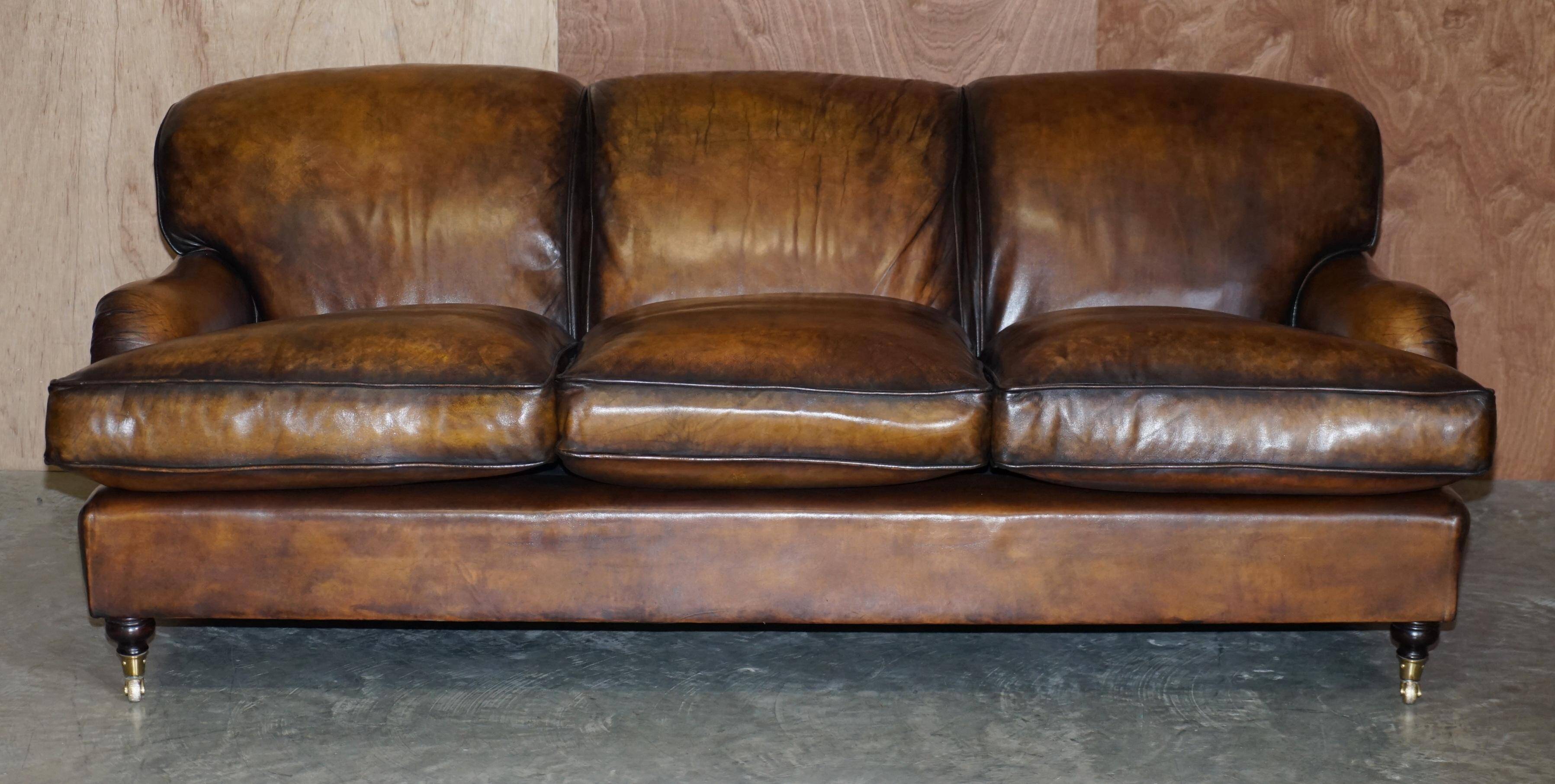 Howard & Son leather canapé, restored vintage, 3-seater