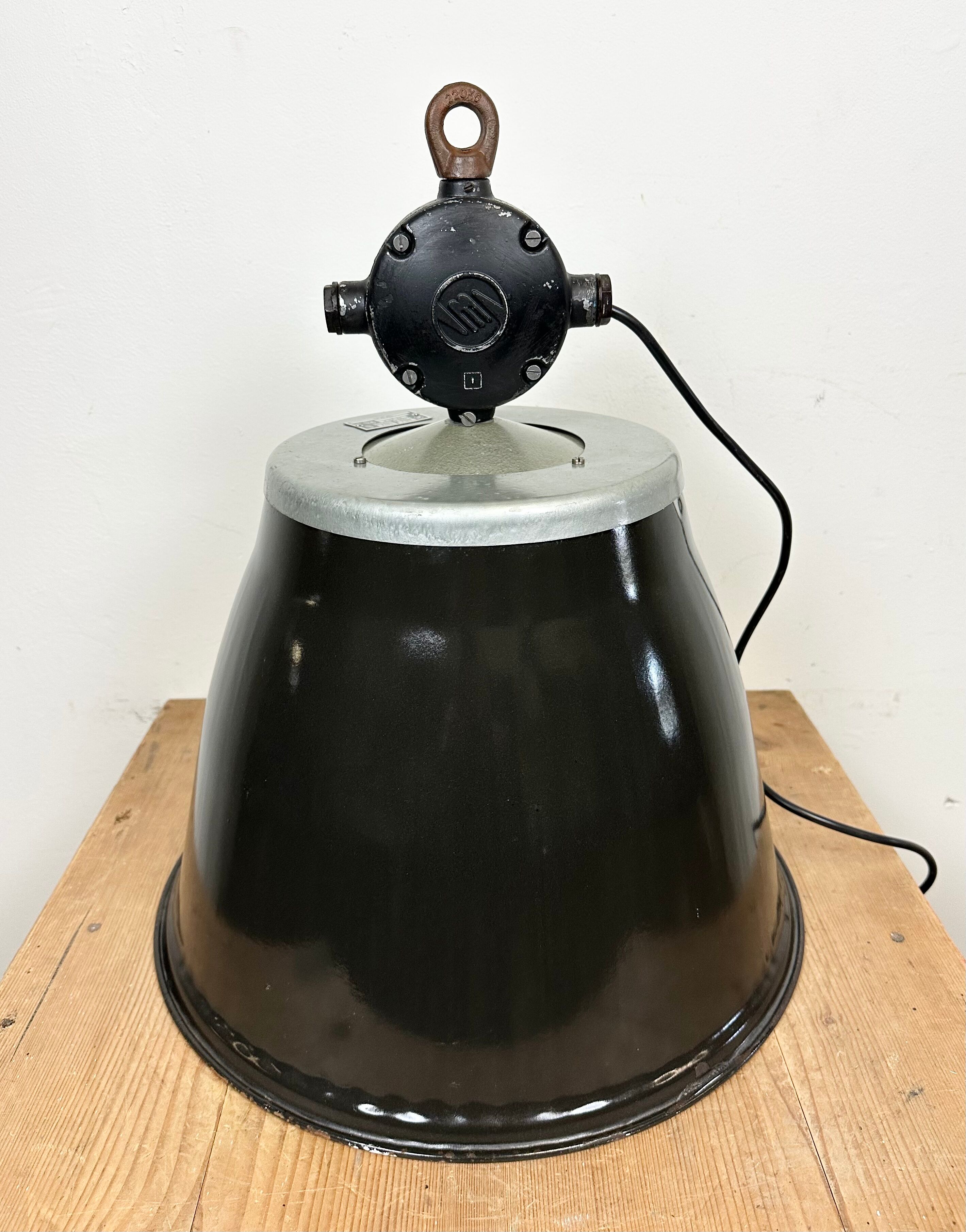 Industrial Black Enamel Factory Pendant Lamp, 1960s
