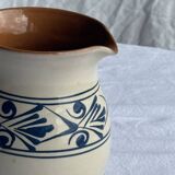 Vintage white pitcher with stylized blue plant frieze H17.5