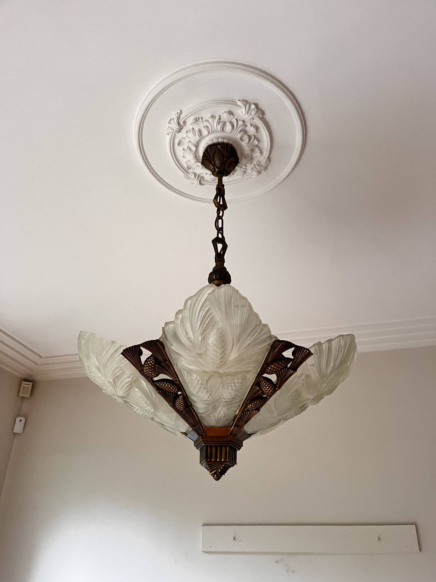 Opaline and brass chandelier