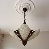 Opaline and brass chandelier