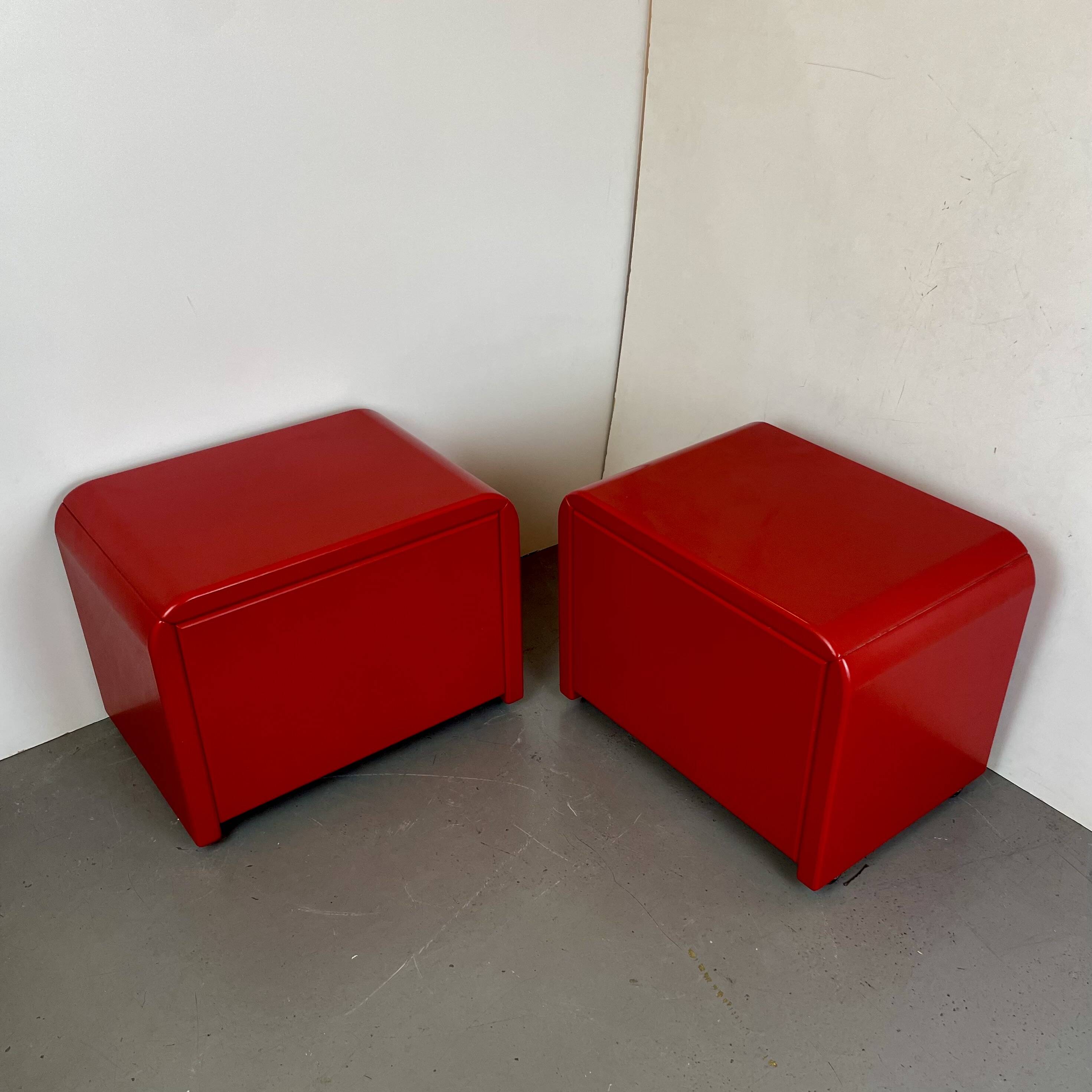 Pair of red bedside tables, 1980s