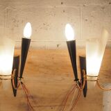 Paire applique lunel mid century texture perspex laiton dore noir