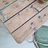 Table de ferme patine intense piétement croisé