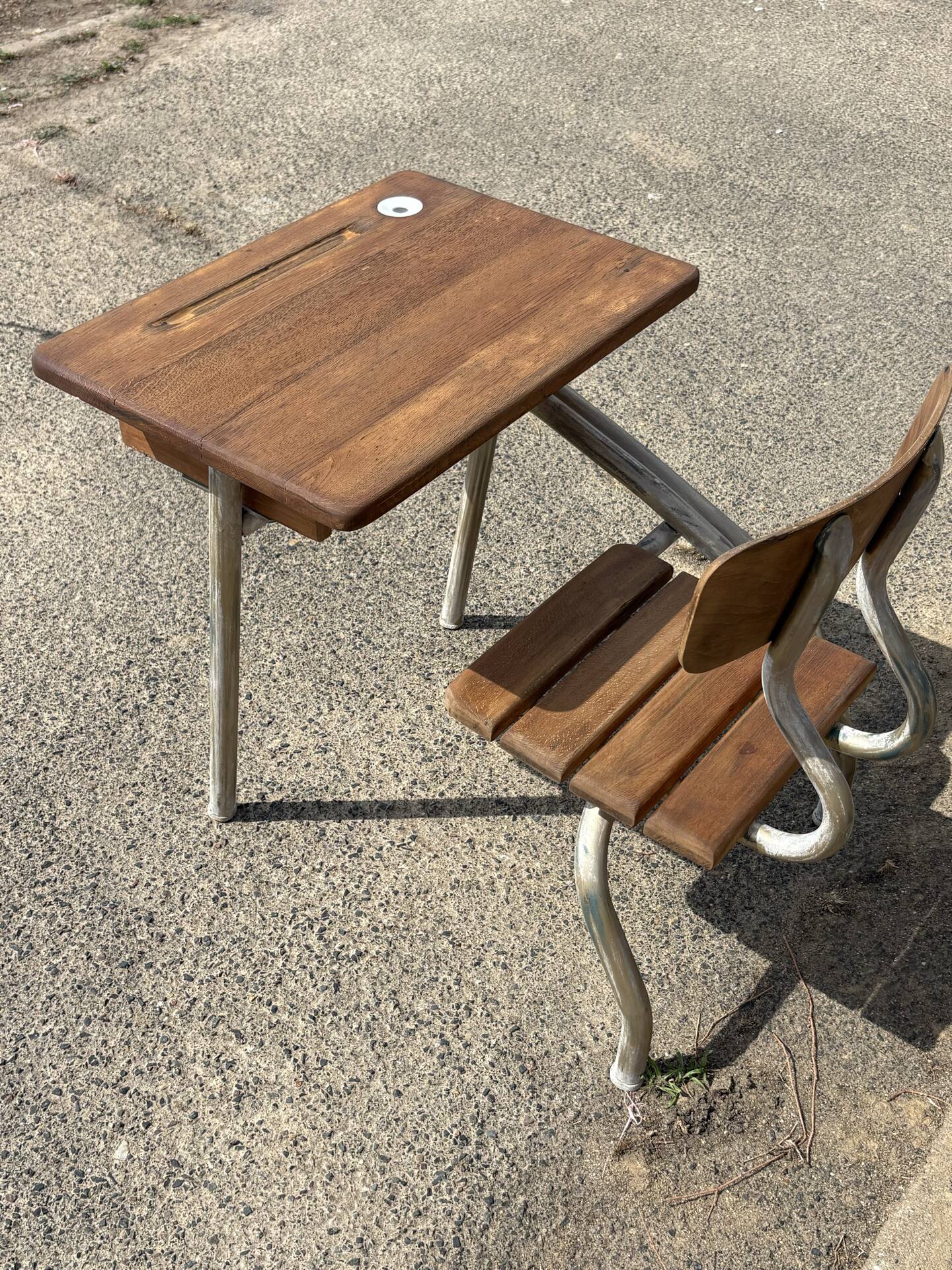 Renovated antique desk with inkwell