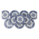 Set of 10 blue earthenware dessert plates with floral and bird decoration
