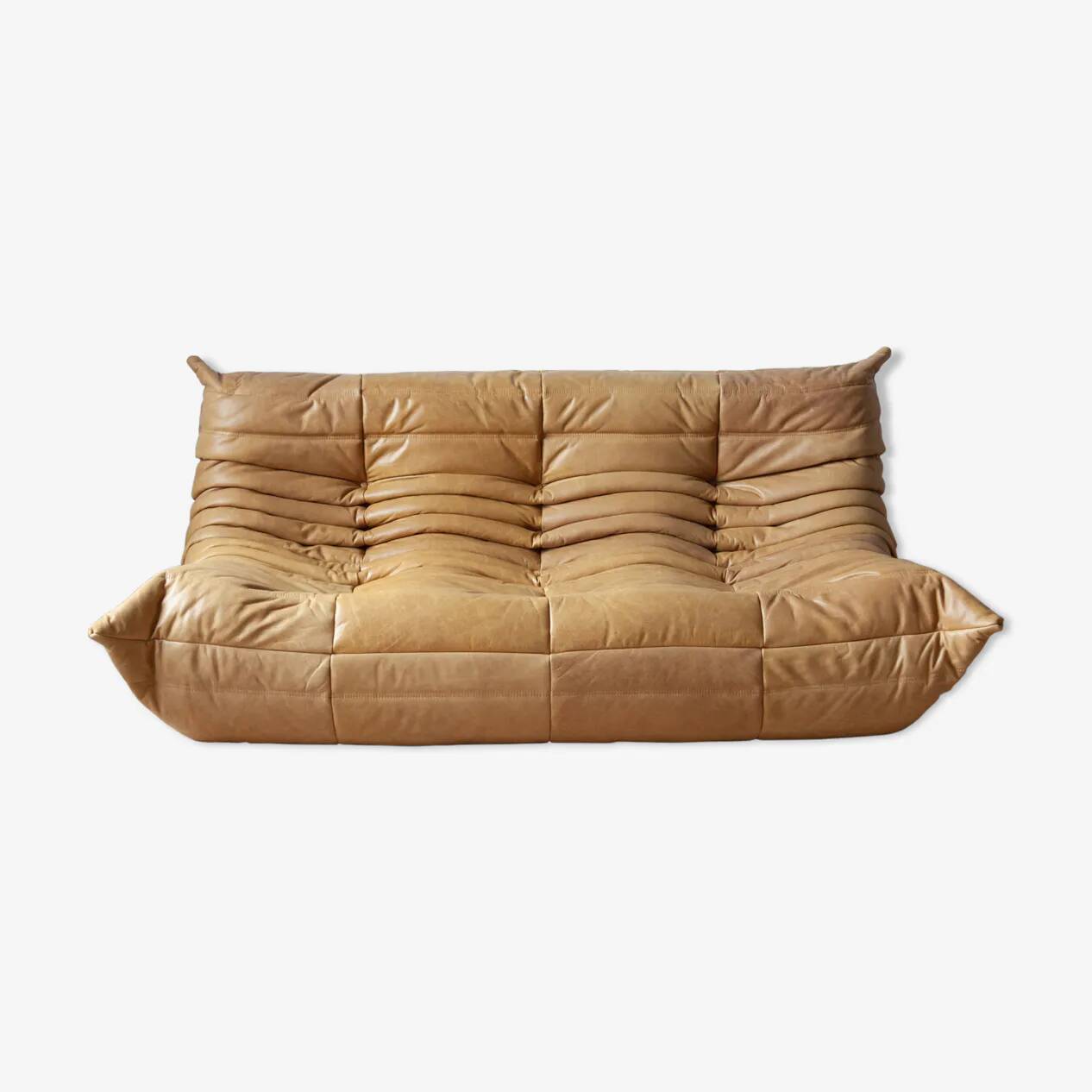 3-seater Togo camel leather sofa