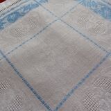 White and sky blue damask tablecloth and 10 towels