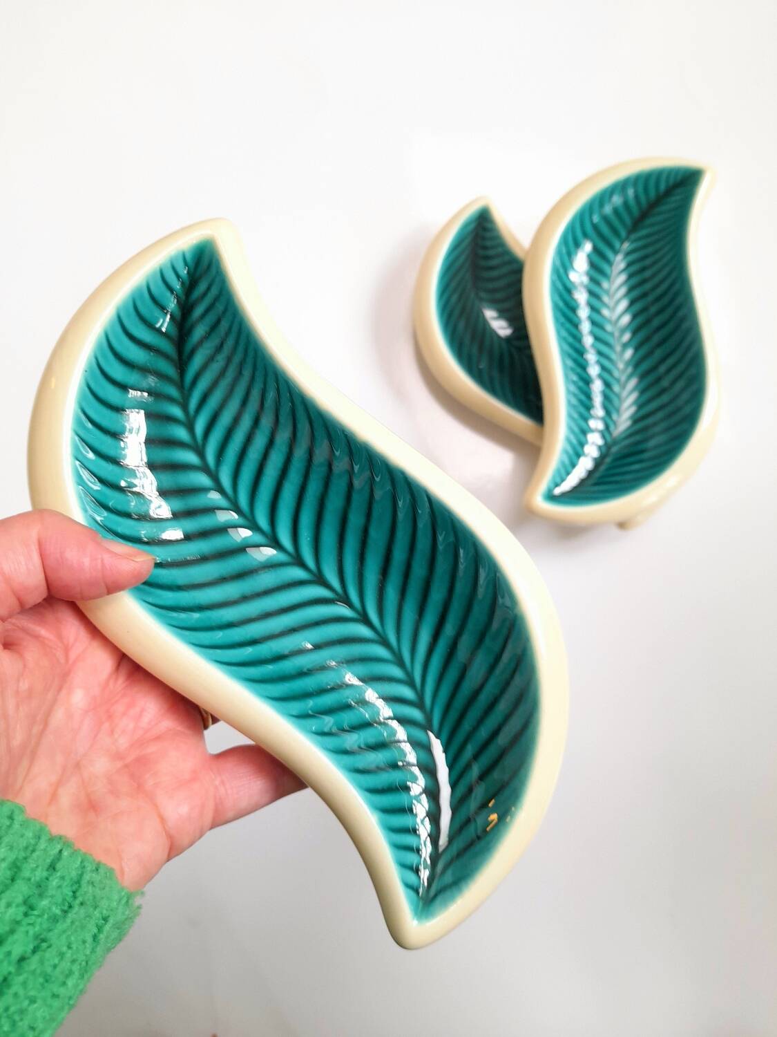 3 x Verceram earthenware leaf dishes from the 60s