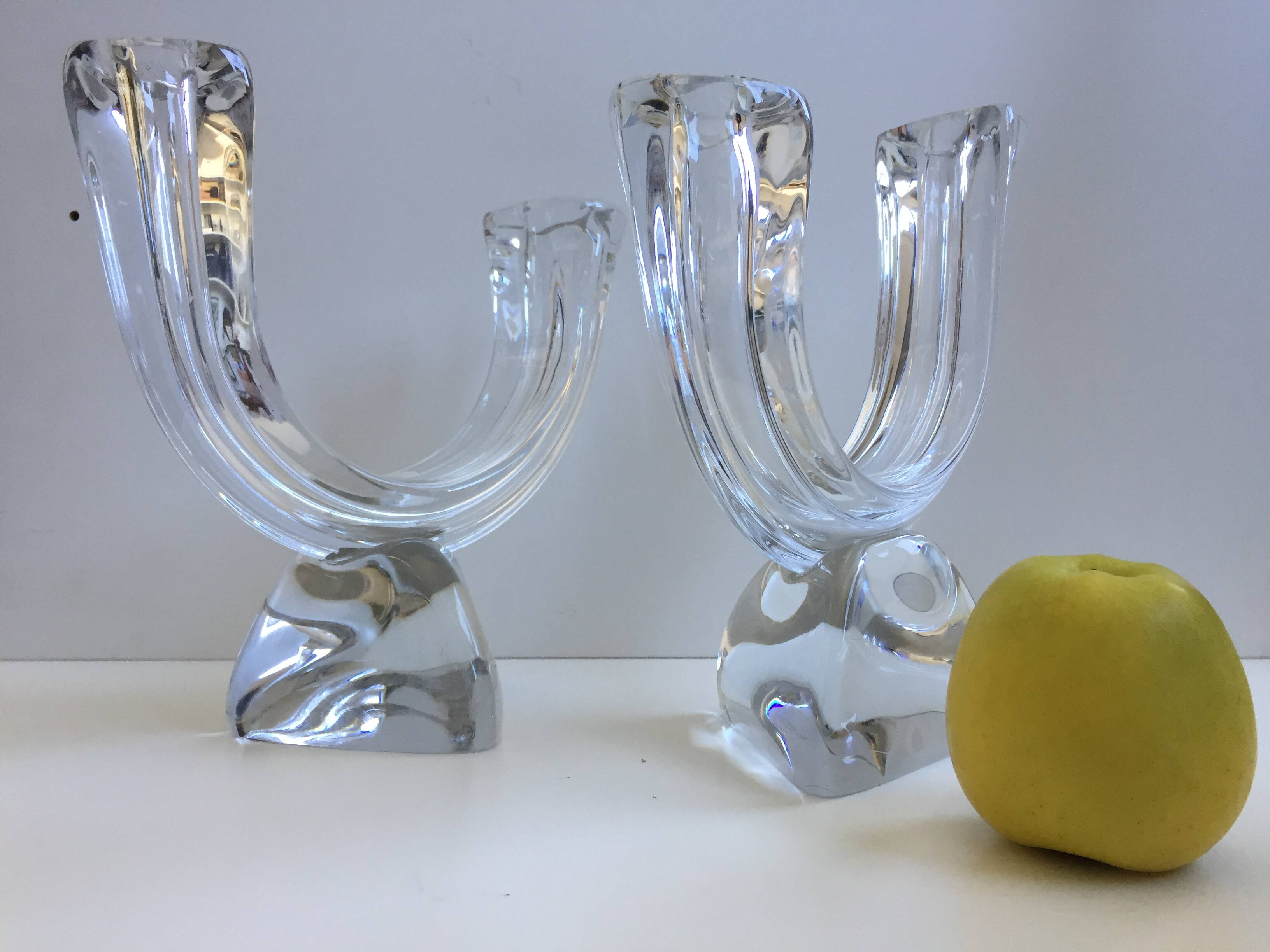Pair large candlesticks crystal candlesticks cristallerie de lorraine
