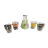 Set of 4 colored granite glasses with its carafe