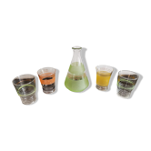 Ensemble de 4 verres granités de couleur avec sa carafe