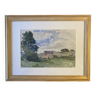 Old painting, farmhouse in the countryside monogrammed ML, mid-20th century