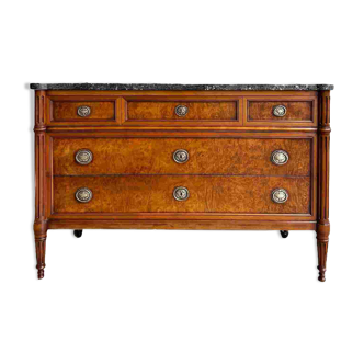 Louis XVI style chest of drawers in elm burl