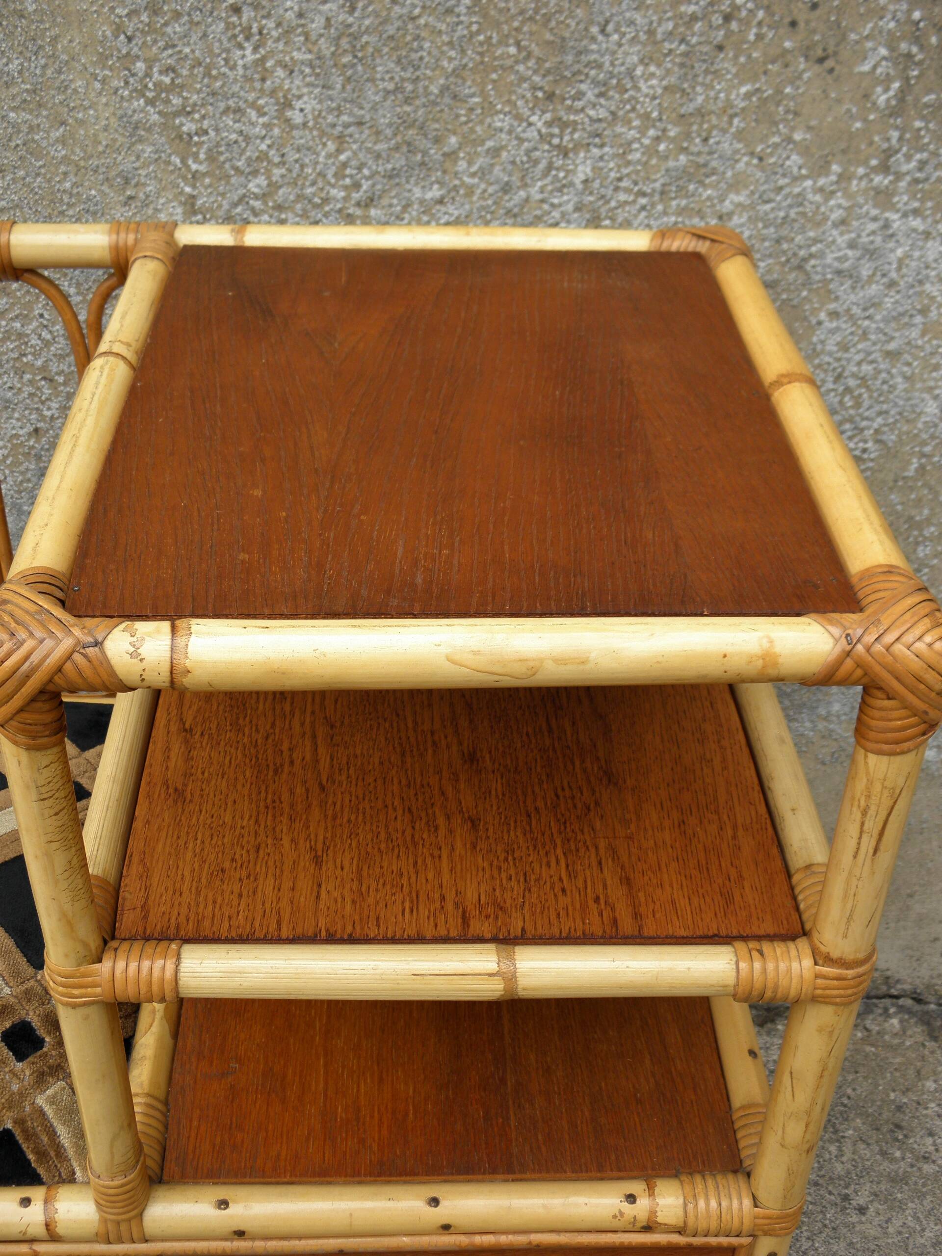 70s rattan telephone bench