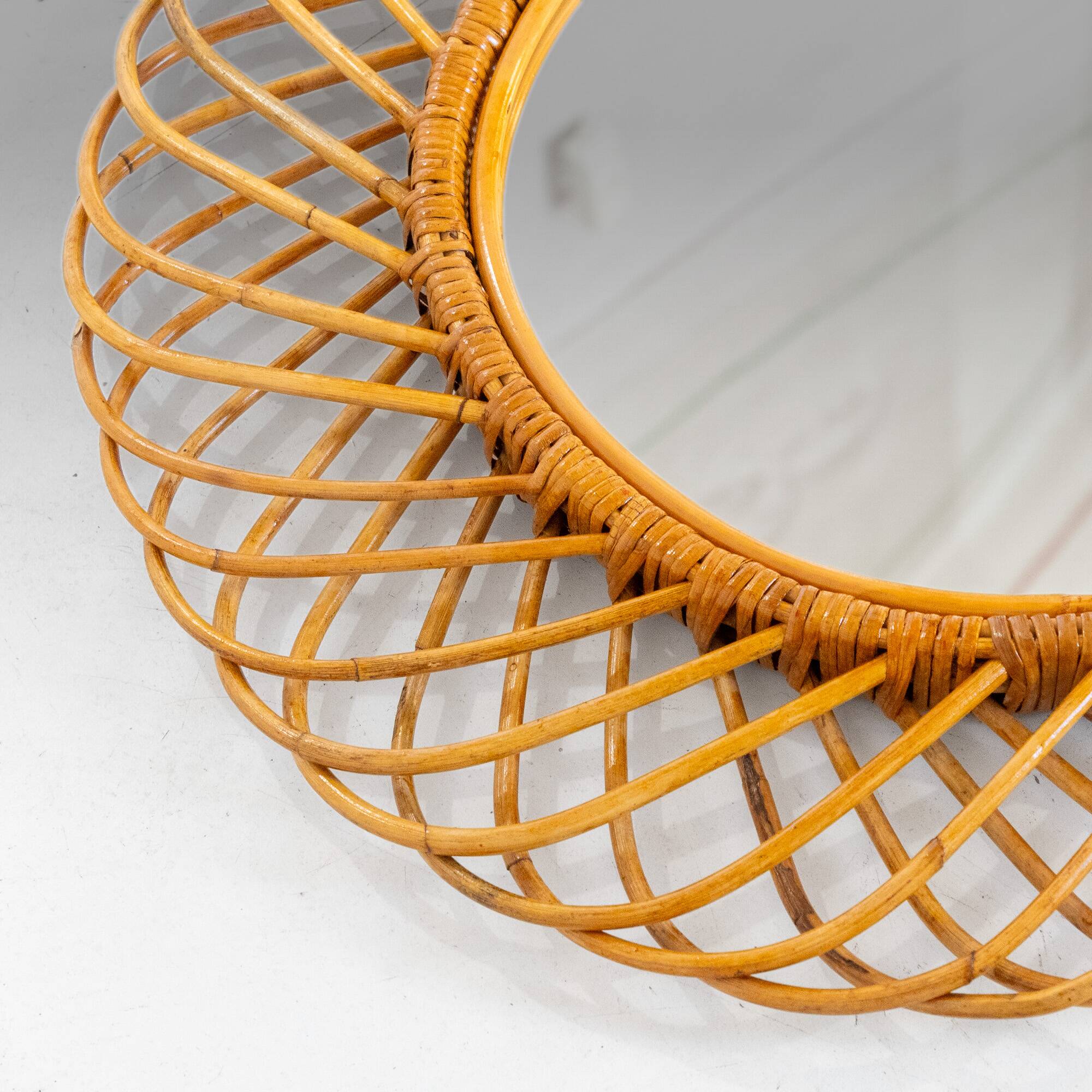Mid- Century Modern Sunburst Bamboo Mirror, Franco Albini, Italy 1960s