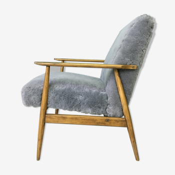 Mid-century grey sheepskin armchair