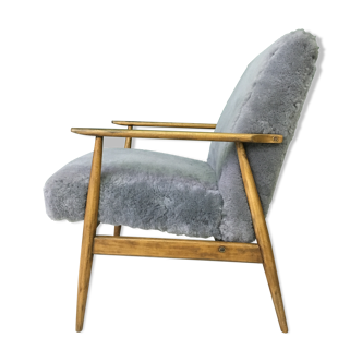 Mid-century grey sheepskin armchair