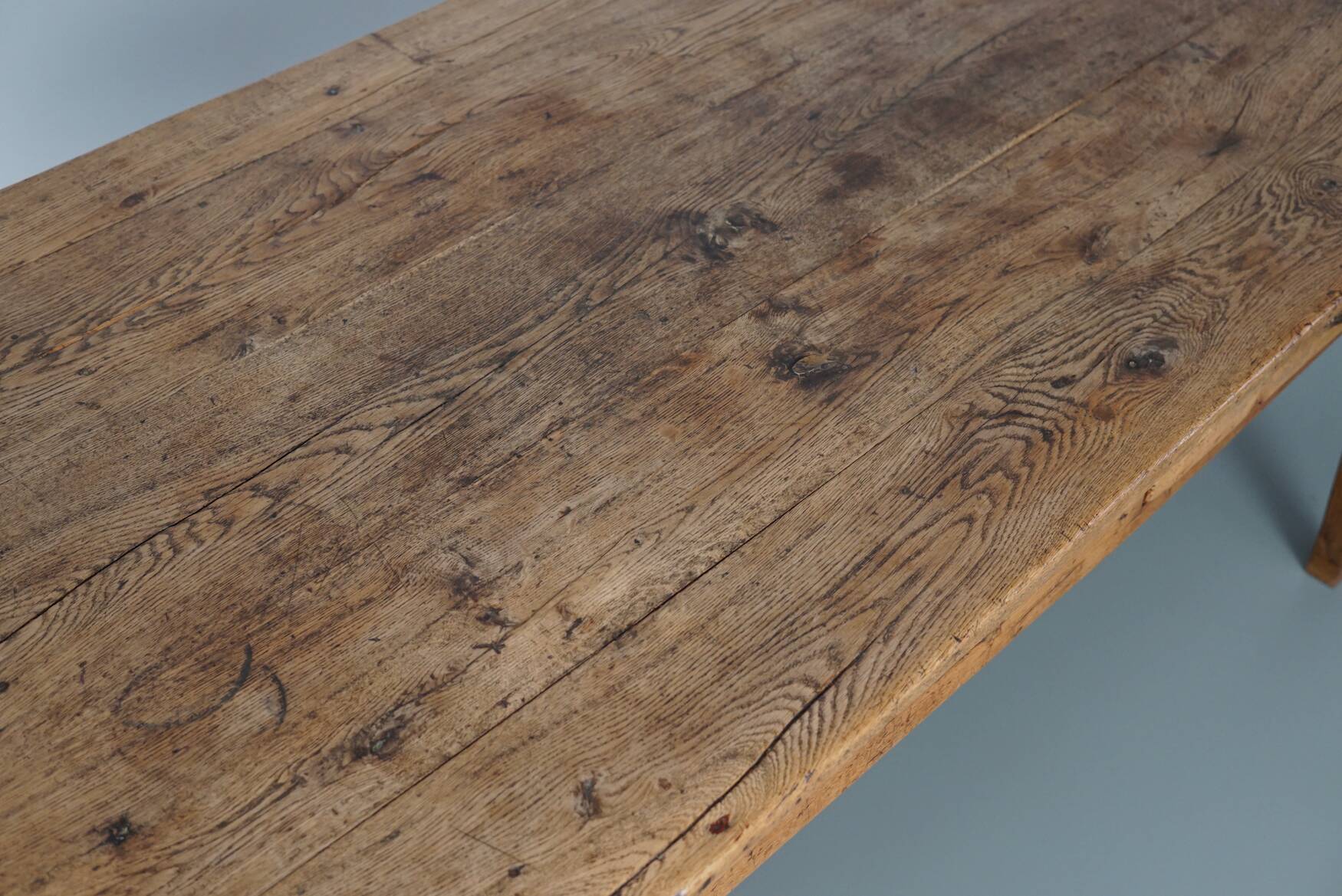Antique light gold oak 19th century french rustic farmhouse dining table