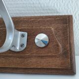 Patinated solid oak coat rack and vintage aluminum hooks