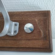 Patinated solid oak coat rack and vintage aluminum hooks