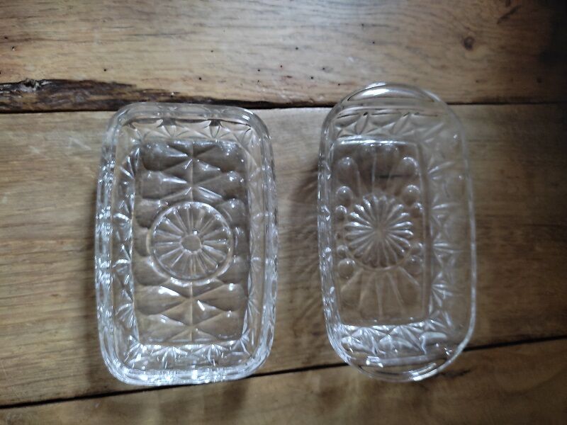 Moulded glass butter dish star decoration