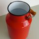 Set milk pot, kettle, coffee maker and red enamelled strainer