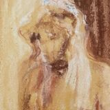 Tableau signé pastel  portrait féminin « le bain »