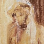 Tableau signé pastel  portrait féminin « le bain »
