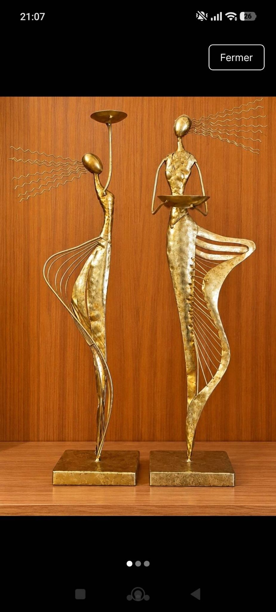 Pair of Elegant Golden Metal Candle Holder Statues – Ethnic Style