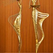 Pair of Elegant Golden Metal Candle Holder Statues – Ethnic Style