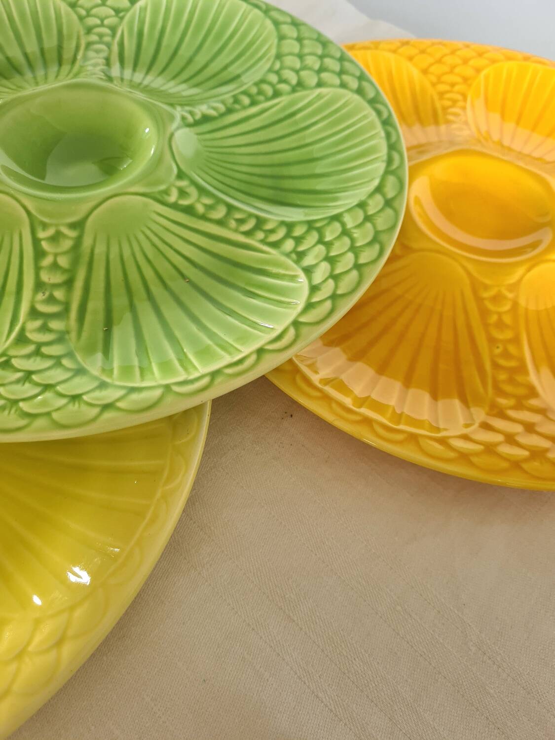 Digoin Sarreguemines oyster plates in slip